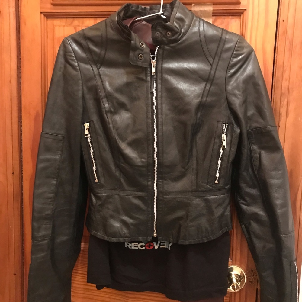 Black soft leather moto/bomber jacket